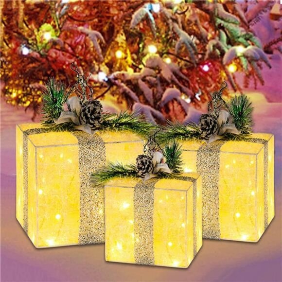 Set of 3 Christmas Lighted Gift Boxes Decorations(Max. Size...